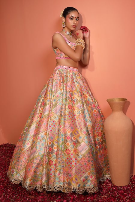 Rajbinder Chahal Floral Tile Print Lehenga Blouse Set 