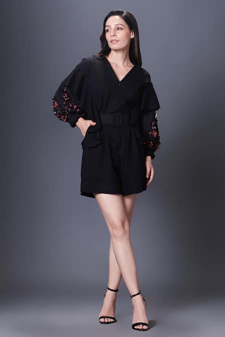 Deepika Arora Embellished Sleeve Playsuit 