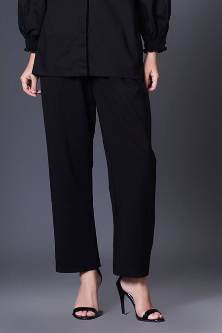 Deepika Arora Black Cotton Sequins, Applique Mandarin Collar Placement Shirt With Pant Online at Aza Fashions Deepika Arora_Black Cotton Sequins, Applique Mandarin Collar Placement Shirt With Pant_Online_at_Aza_Fashions