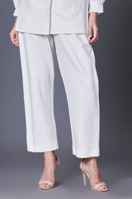 Deepika Arora_White Cotton Sequins, Applique Mandarin Placed Embellished Shirt With Pant_Online_at_Aza_Fashions