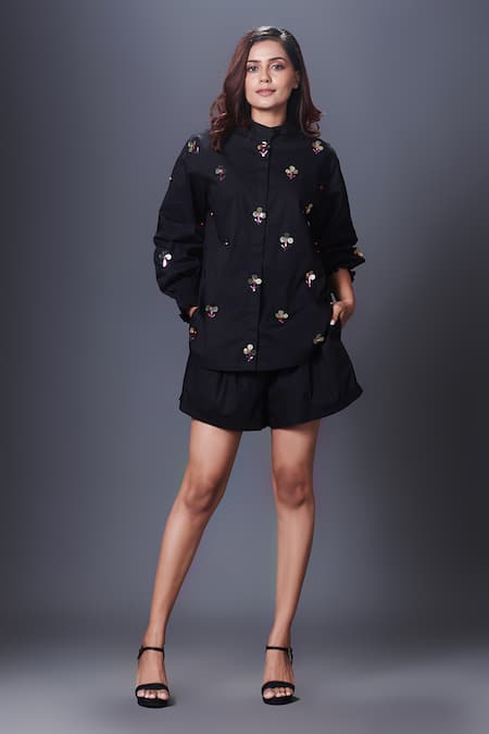 Deepika Arora Hand Embroidered Cotton Shirt & Shorts Set 