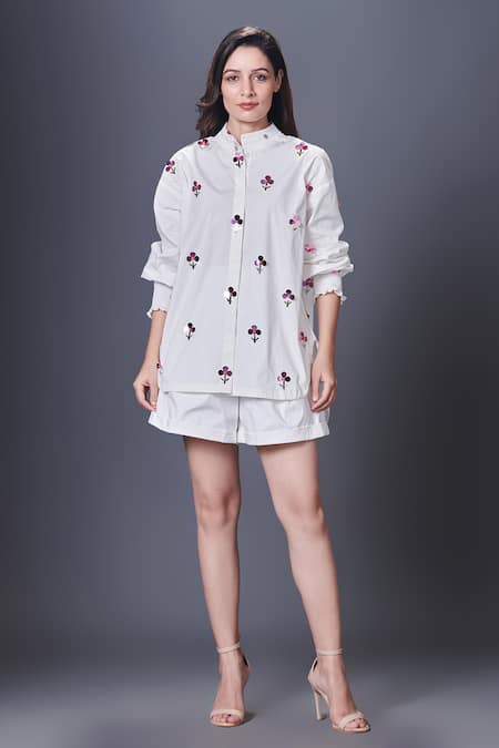 Deepika Arora Cotton Sequins Embroidered Shirt & Shorts Set 