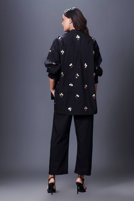 Shop Deepika Arora Black Cotton Sequins Bandeau Neck Hand Embroidered Shirt And Pant Set at Aza Fashions Shop_Deepika Arora_Black Cotton Sequins Bandeau Neck Hand Embroidered Shirt And Pant Set_at_Aza_Fashions