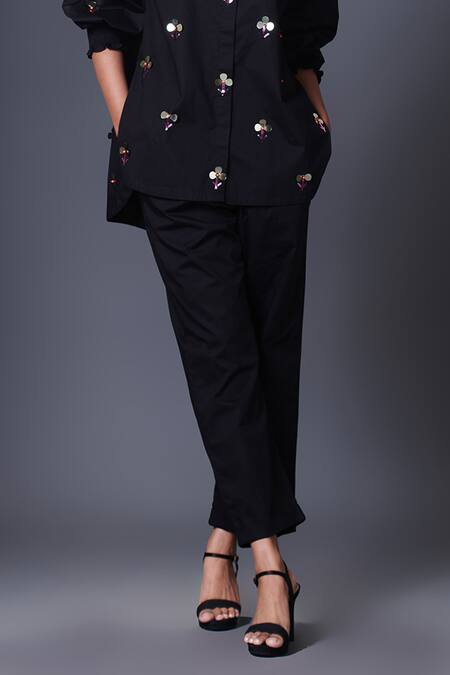 Deepika Arora Black Cotton Sequins Bandeau Neck Hand Embroidered Shirt And Pant Set Online at Aza Fashions Deepika Arora_Black Cotton Sequins Bandeau Neck Hand Embroidered Shirt And Pant Set_Online_at_Aza_Fashions