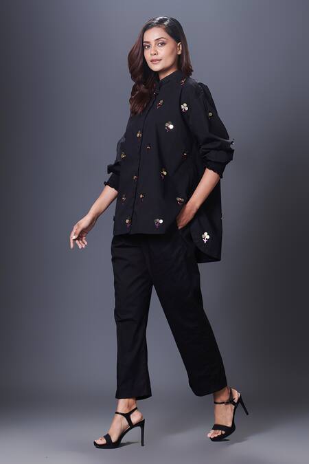 Buy Deepika Arora Black Cotton Sequins Bandeau Neck Hand Embroidered Shirt And Pant Set Online at Aza Fashions Buy_Deepika Arora_Black Cotton Sequins Bandeau Neck Hand Embroidered Shirt And Pant Set_Online_at_Aza_Fashions