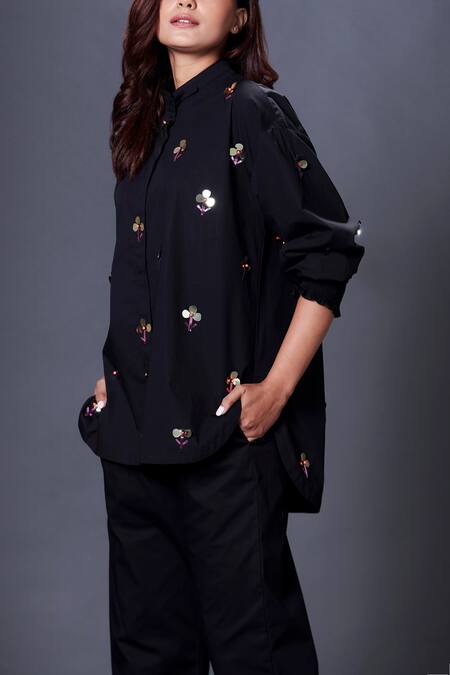 Shop Deepika Arora Black Cotton Sequins Bandeau Neck Hand Embroidered Shirt And Pant Set Online at Aza Fashions Shop_Deepika Arora_Black Cotton Sequins Bandeau Neck Hand Embroidered Shirt And Pant Set_Online_at_Aza_Fashions