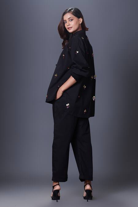 Deepika Arora Black Cotton Sequins Bandeau Neck Hand Embroidered Shirt And Pant Set at Aza Fashions Deepika Arora_Black Cotton Sequins Bandeau Neck Hand Embroidered Shirt And Pant Set_at_Aza_Fashions