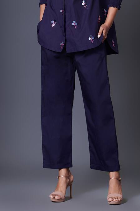 Deepika Arora Blue Cotton Embroidery, Sequins Bandeau Neck Shirt And Pant Set Online at Aza Fashions Deepika Arora_Blue Cotton Embroidery, Sequins Bandeau Neck Shirt And Pant Set_Online_at_Aza_Fashions