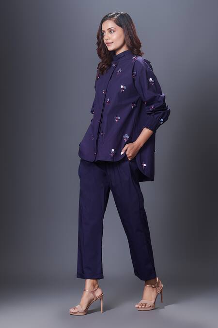 Buy Deepika Arora Blue Cotton Embroidery, Sequins Bandeau Neck Shirt And Pant Set Online at Aza Fashions Buy_Deepika Arora_Blue Cotton Embroidery, Sequins Bandeau Neck Shirt And Pant Set_Online_at_Aza_Fashions