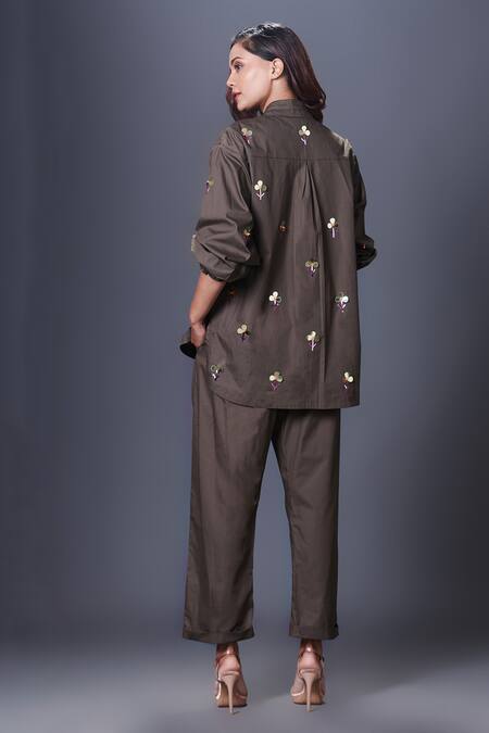 Shop Deepika Arora Green Cotton Sequins Bandeau Neck Hand Embroidered Shirt And Pant Set at Aza Fashions Shop_Deepika Arora_Green Cotton Sequins Bandeau Neck Hand Embroidered Shirt And Pant Set_at_Aza_Fashions