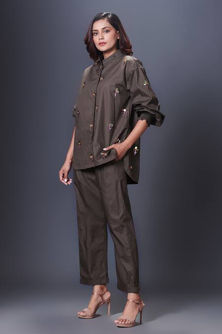 Buy Deepika Arora Green Cotton Sequins Bandeau Neck Hand Embroidered Shirt And Pant Set Online at Aza Fashions Buy_Deepika Arora_Green Cotton Sequins Bandeau Neck Hand Embroidered Shirt And Pant Set_Online_at_Aza_Fashions