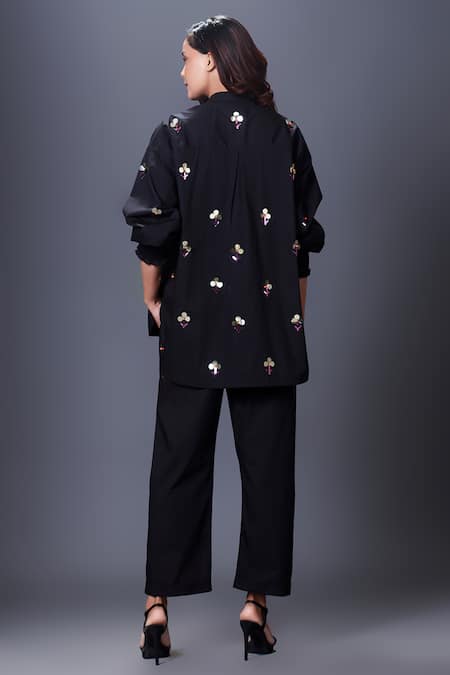 Shop Deepika Arora Black Cotton Embroidery Bandeau Neck Hand Shirt at Aza Fashions Shop_Deepika Arora_Black Cotton Embroidery Bandeau Neck Hand Shirt_at_Aza_Fashions