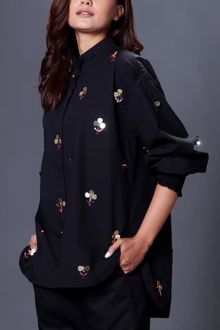 Buy Deepika Arora Black Cotton Embroidery Bandeau Neck Hand Shirt Online at Aza Fashions Buy_Deepika Arora_Black Cotton Embroidery Bandeau Neck Hand Shirt_Online_at_Aza_Fashions