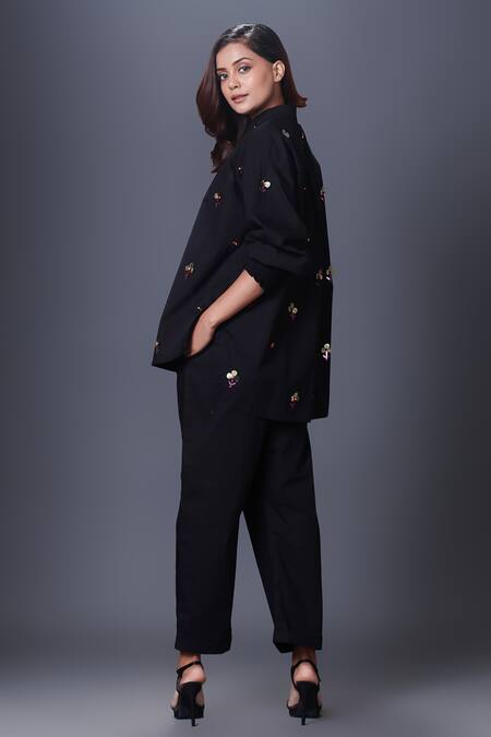 Shop Deepika Arora Black Cotton Embroidery Bandeau Neck Hand Shirt Online at Aza Fashions Shop_Deepika Arora_Black Cotton Embroidery Bandeau Neck Hand Shirt_Online_at_Aza_Fashions