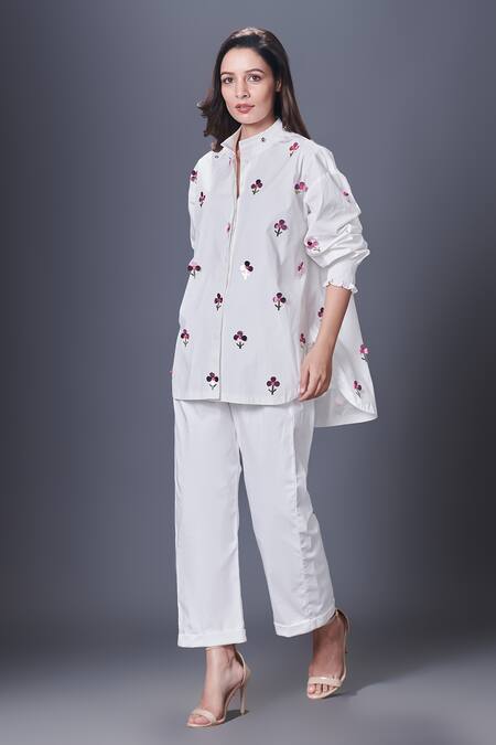 Deepika Arora Floral Hand Embroidered Cotton Shirt 