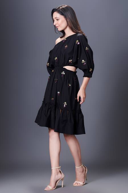 Buy Deepika Arora Black Cotton Sequins One Shoulder Hand Embroidered Dress Online at Aza Fashions Buy_Deepika Arora_Black Cotton Sequins One Shoulder Hand Embroidered Dress_Online_at_Aza_Fashions
