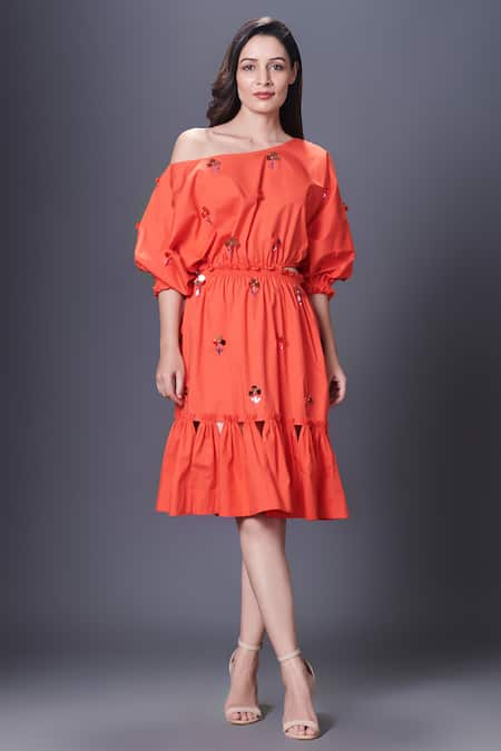 Deepika Arora Cotton Side Cutout One Shoulder Dress 