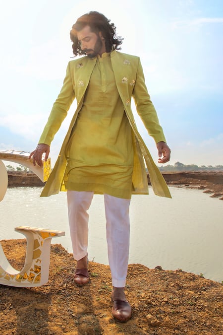 Runit Gupta Lotus Applique Embellished Sherwani Set 