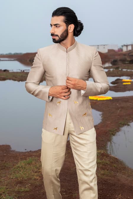 Runit Gupta Horse Applique Embroidered Jodhpuri Set 