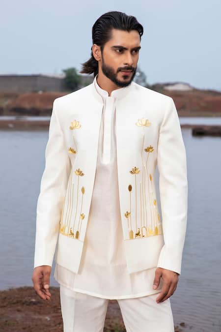Runit Gupta Bloom Applique Embroidered Jodhpuri & Kurta Set 
