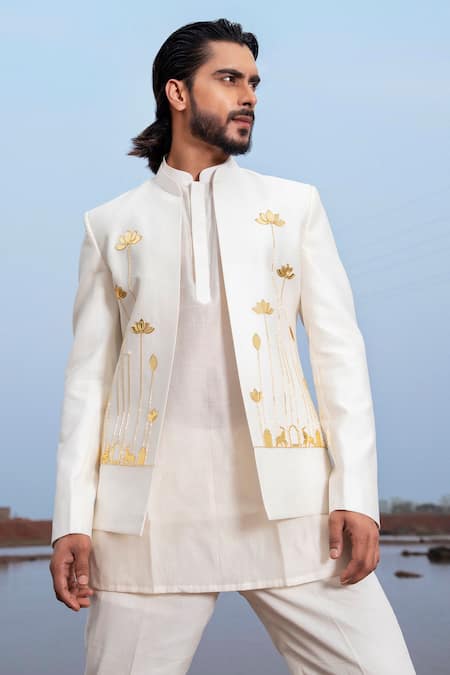 Buy Runit Gupta Ivory Jodhpuri And Kurta Chanderi Silk Embroidery Cutpipe Bloom Applique & Set Online at Aza Fashions Buy_Runit Gupta_Ivory Jodhpuri And Kurta Chanderi Silk Embroidery Cutpipe Bloom Applique & Set _Online_at_Aza_Fashions