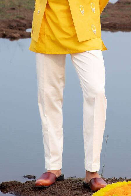 Runit Gupta Gold Jodhpuri And Pant Pyjama Cotton Linen Khidki Applique & Kurta Set Online at Aza Fashions Runit Gupta_Gold Jodhpuri And Pant Pyjama Cotton Linen Khidki Applique & Kurta Set _Online_at_Aza_Fashions