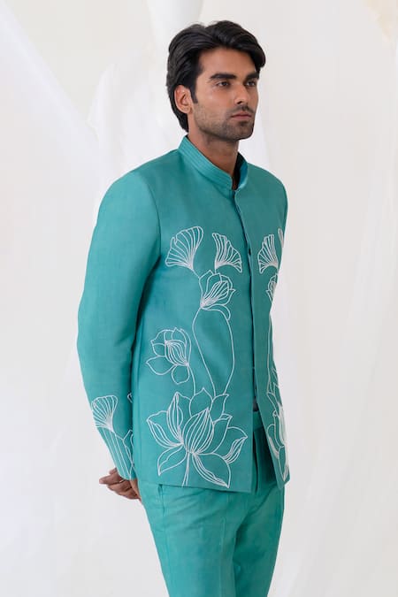 Runit Gupta Chanderi Silk Embroidered Jodhpuri Set 