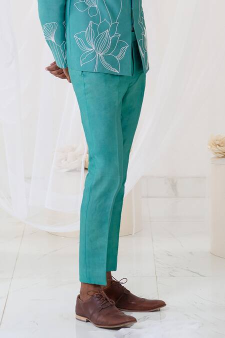 Runit Gupta_Blue Chanderi Silk Embroidery Cutdana Jodhpuri Set _Online_at_Aza_Fashions