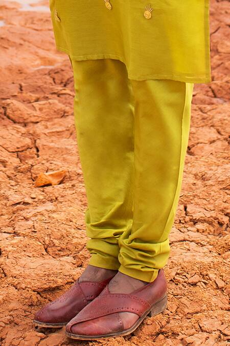 Runit Gupta_Green Kurta Chanderi Silk Hand Embroidered Metallic Trims And Cut Tropic Set _Online_at_Aza_Fashions