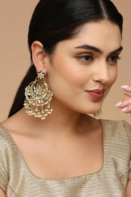 Tad Accessories_White Beads, Pearls Drop Chaandbalis _Online_at_Aza_Fashions