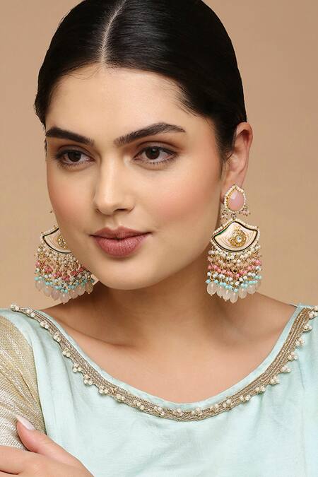 Tad Accessories_Pink Metallic Thread, Stones Semi Precious Studded Earrings_Online_at_Aza_Fashions