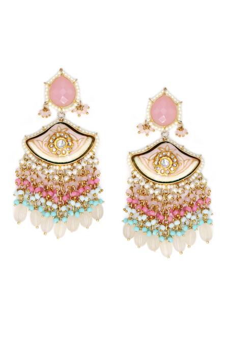 Buy_Tad Accessories_Pink Metallic Thread, Stones Semi Precious Studded Earrings_Online_at_Aza_Fashions