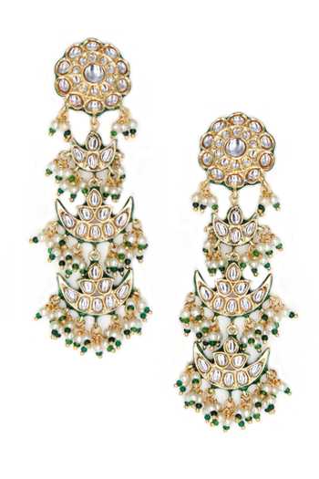 Buy Tad Accessories Green Diamonds, Pearls Half Moon Drop Earrings Online at Aza Fashions Buy_Tad Accessories_Green Diamonds, Pearls Half Moon Drop Earrings _Online_at_Aza_Fashions