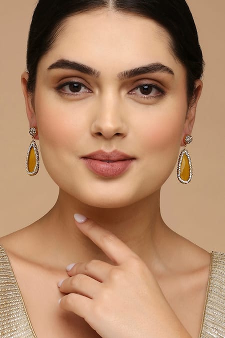 TAD Accessories Yellow Stone Embellished Drop Earrings 