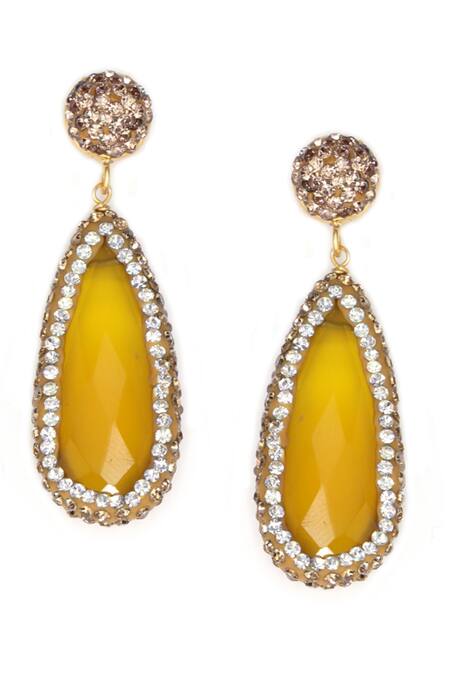 Buy_Tad Accessories_Yellow Stones Embellished Drop Earrings _Online_at_Aza_Fashions
