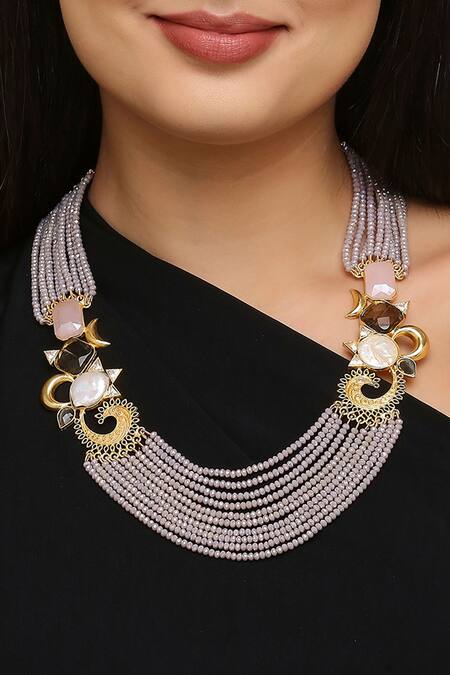 Tad Accessories_Purple Multi Layered Crystal Bead Necklace _Online_at_Aza_Fashions