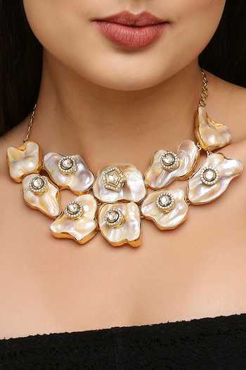 Tad Accessories_White Abstract Fresh Water Pearl Necklace _Online_at_Aza_Fashions