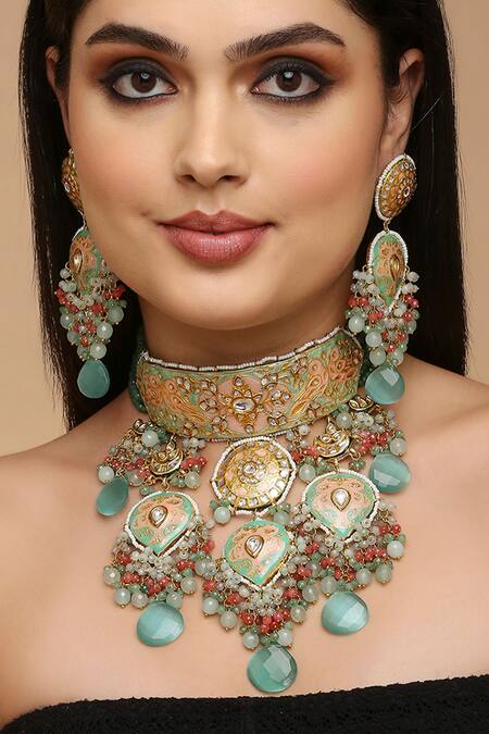 Tad Accessories Multi Color Diamonds, Stones Kundan Embellished Choker Necklace Set Online at Aza Fashions Tad Accessories_Multi Color Diamonds, Stones Kundan Embellished Choker Necklace Set _Online_at_Aza_Fashions