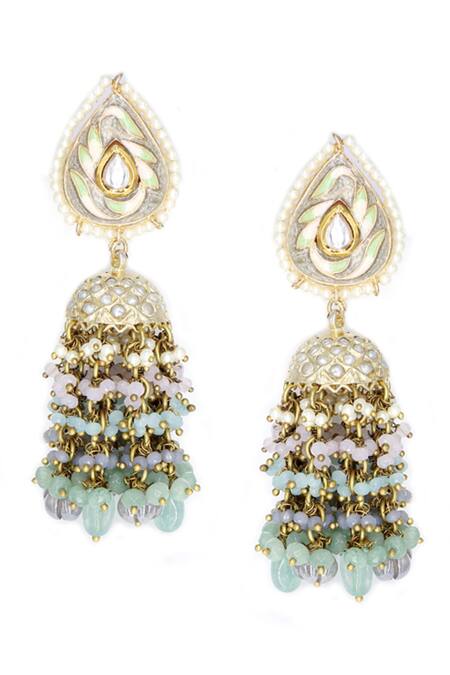 Buy_Tad Accessories_Blue Beads, Stones Tassel Drop Embellished Choker Set _Online_at_Aza_Fashions