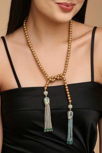 Buy_Tad Accessories_Brown Glass Pearl Shawl Necklace_Online_at_Aza_Fashions