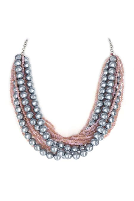 Shop Tad Accessories Multi Color Glass Pearl Twisted Choker at Aza Fashions Shop_Tad Accessories_Multi Color Glass Pearl Twisted Choker _at_Aza_Fashions