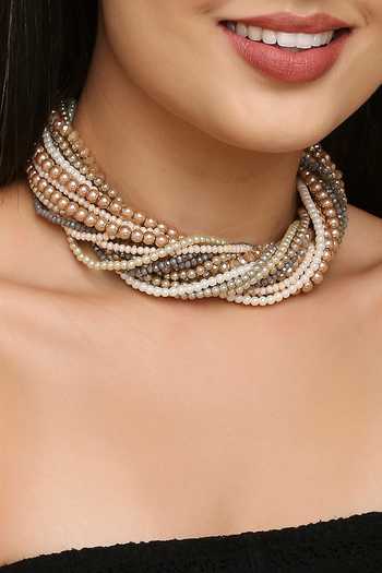 Tad Accessories_Multi Color Glass Pearls Twisted Choker _Online_at_Aza_Fashions