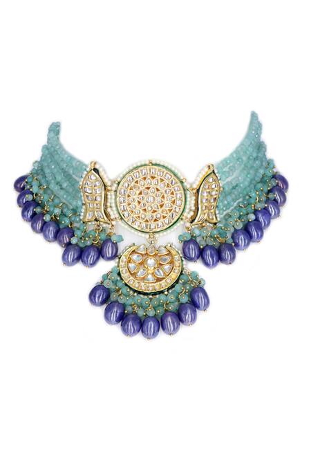 Buy_Tad Accessories_Blue Diamonds, Stones Sphere Embellished Necklace Set _Online_at_Aza_Fashions