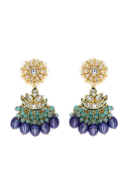 Shop_Tad Accessories_Blue Diamonds, Stones Sphere Embellished Necklace Set _Online_at_Aza_Fashions
