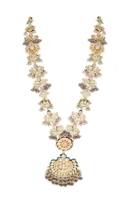 Buy_Tad Accessories_Multi Color Stones Flower Cutwork Necklace Set _Online_at_Aza_Fashions