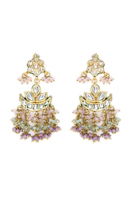 Shop_Tad Accessories_Multi Color Stones Flower Cutwork Necklace Set _Online_at_Aza_Fashions