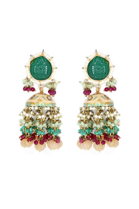 Shop Tad Accessories Green Beads, Stones Semi Precious Embellished Choker Set Online at Aza Fashions Shop_Tad Accessories_Green Beads, Stones Semi Precious Embellished Choker Set _Online_at_Aza_Fashions