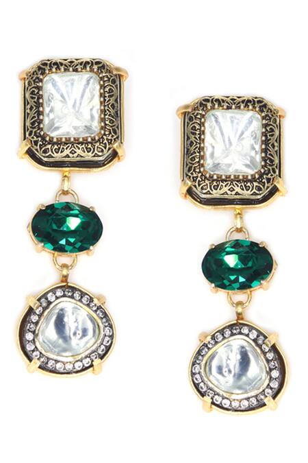 Buy_Tad Accessories_Green Smocking, Crystals Swarovski Embellished Necklace Set _Online_at_Aza_Fashions