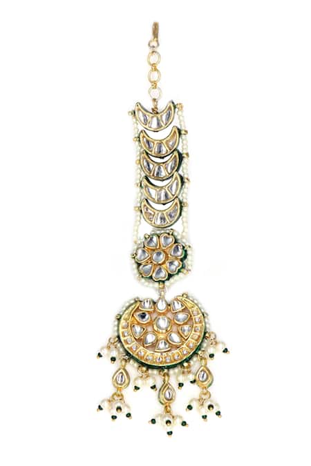 Shop Tad Accessories White Crescent Embellished Maangtikka at Aza Fashions Shop_Tad Accessories_White Crescent Embellished Maangtikka _at_Aza_Fashions
