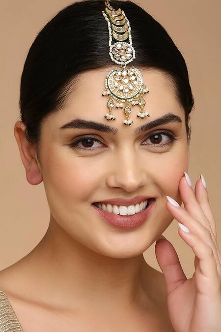 Tad Accessories White Crescent Embellished Maangtikka Online at Aza Fashions Tad Accessories_White Crescent Embellished Maangtikka _Online_at_Aza_Fashions